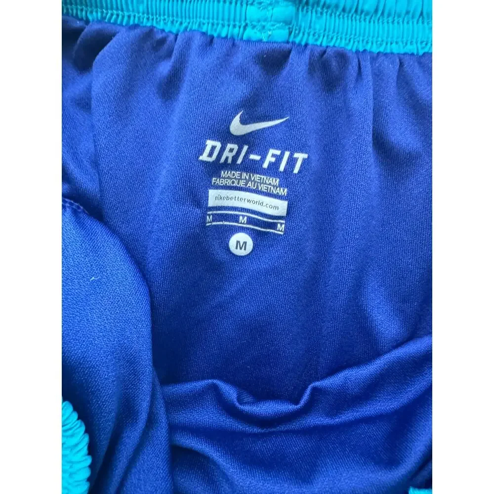 Women's Nike Dri Fit Shorts in Black with Lime Green and Navy Trim, Size M